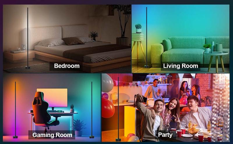 BORNERWHITE Floor Lamp, LED Corner Lamp Works with Alexa, Smart Modern Floor Lamp with Music Sync and 16 Million DIY Colors, Color Changing Standing Floor Lamp for Bedroom Living Room