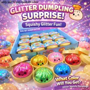 12counts Glitter Dumpling Glitter Dumpling Squishy Pack with Box Dumplings Sensory Decompression Squeeze Toy for Stress Relief