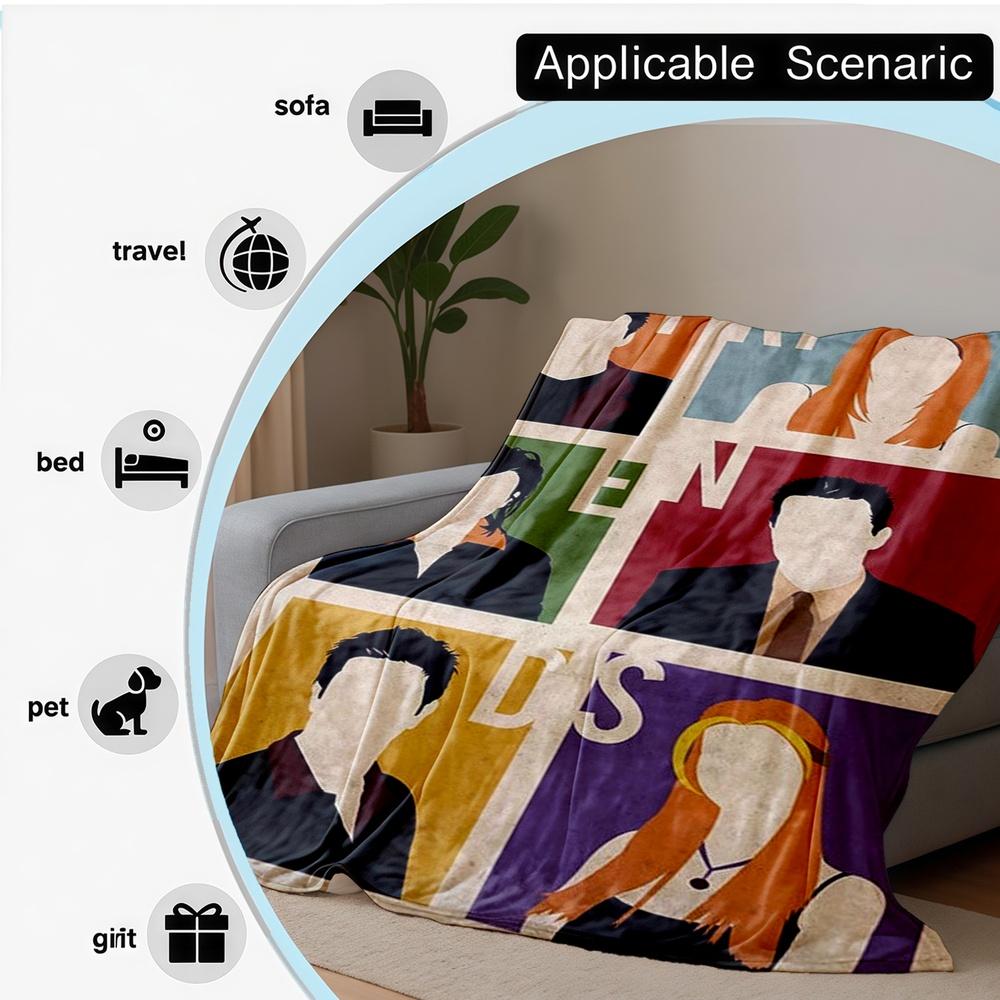 1pc Artistic Multi-Colored Block Group Silhouette Flannel Blanket, Ultra Soft Breathable Anti-Pilling Throw, Warm Cozy Fleece for Bed, Couch, Dorm, Movie Night, Outdoor, Car, Adult Men Women Gi