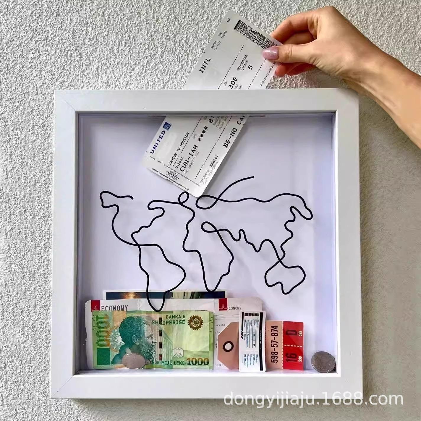 Ticket Storage Box Postcard Souvenir Money Box Map Frame Coin Bank Ticket Holder Display Case Collectible Ornament Small Size 20cm X Cm Large Size 30cm X 30cm