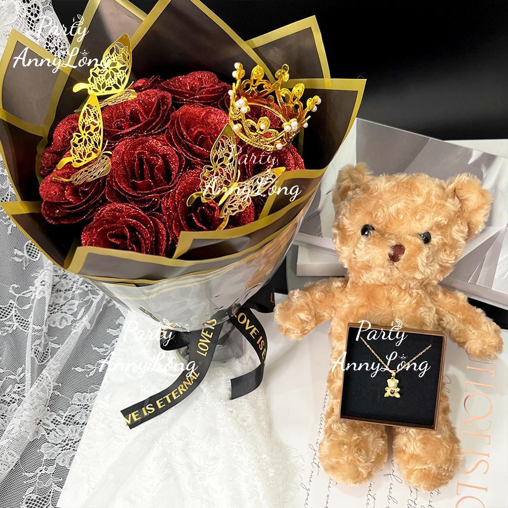 Glitter Rose Bouquet, 1 Count Eternal Artificial Rose Bouquet with No Assembly Required, Romantic Valentine's Day, Wedding, Anniversary and Engagement Gift, Glitter Rose Birthday and Christmas Gift, Artificial Roses Bouquet #TOP PICKS