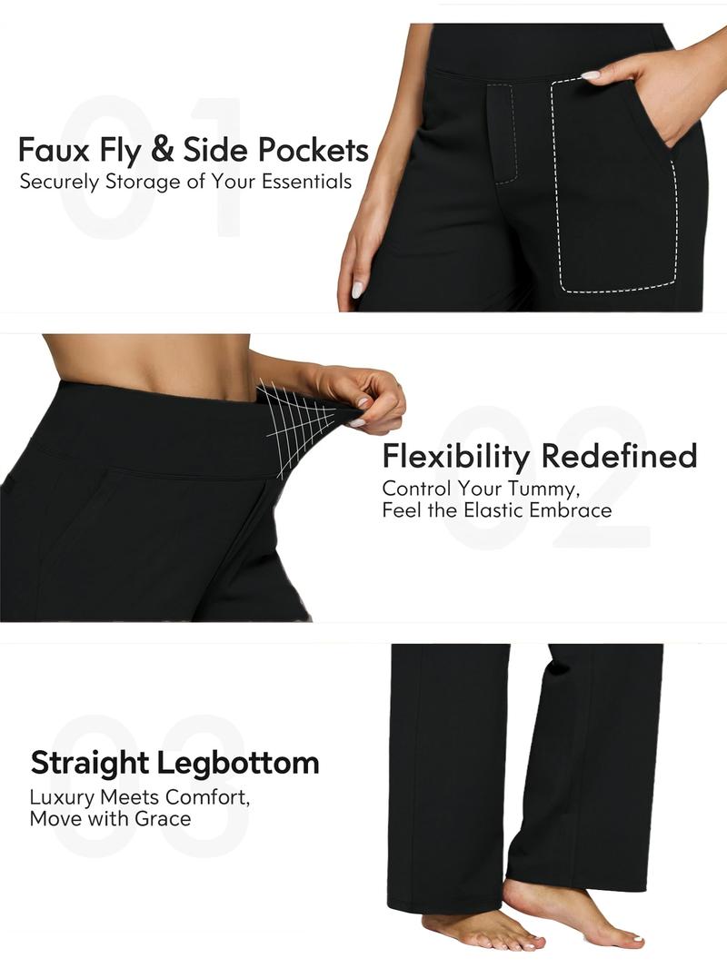 3PCS Pure Color Fleece Yoga Pants, High-Waisted Straight-Leg Jumpsuit Style Minimalist Bottoms Everyday Pants Womenswear Basic