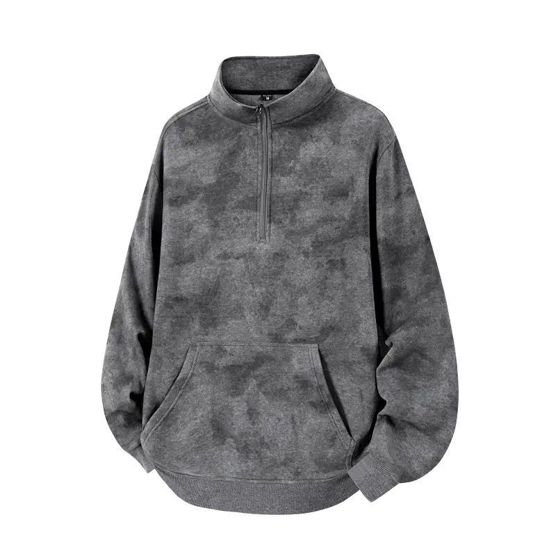 Oversized Men's Quarter Zip Sweatshirt Acid Wash Vintage Washed Fleece Stand Collar Pullover Top Kangaroo Pocket cozy soft cool clean chic active sporty premium classic stylish durable trendy relaxed comfy modern vibe urban fresh hype Multi-Color