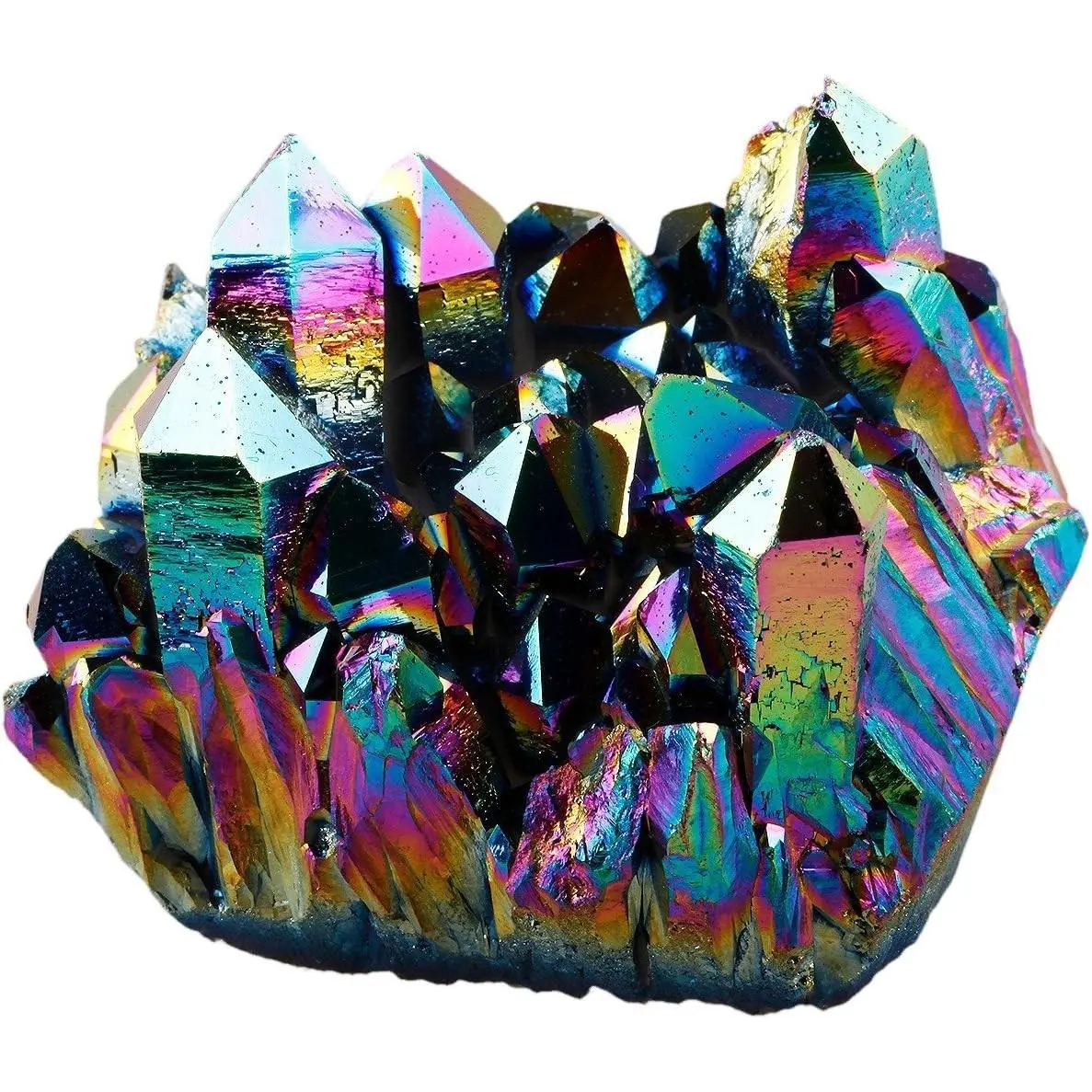 Rainbow Titanium Coated Quartz Crystal Cluster Druzy Point | Angel Aura Quartz Crystal Geode, Healing Crystal Mineral Rock Specimen Home Office Desktop Decor, Meditation Chakra Balancing