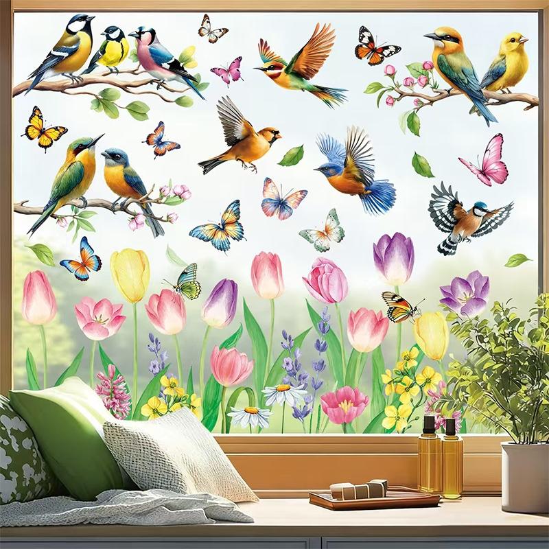 Spring Pigeon Window Stickers Set, 9 Sheets / 80 Pieces, Cute Bird Decorations for Windows, Festive Home Decoration Accessories