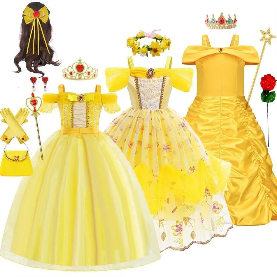 Kids Belle Costume Girl Halloween Princess Cosplay Party Dress Children Birthday Clothes Carnival Fancy Dress