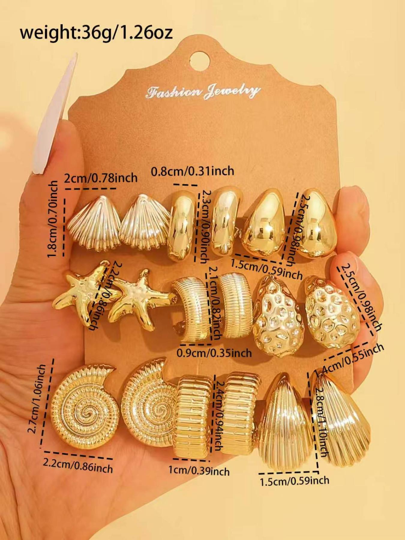 Fashion Earrings Set, Ccb Earrings Large Set, Shell Earrings, Conch Earrings, Ocean Set, C-Shaped Earrings, Teardrop Earrings