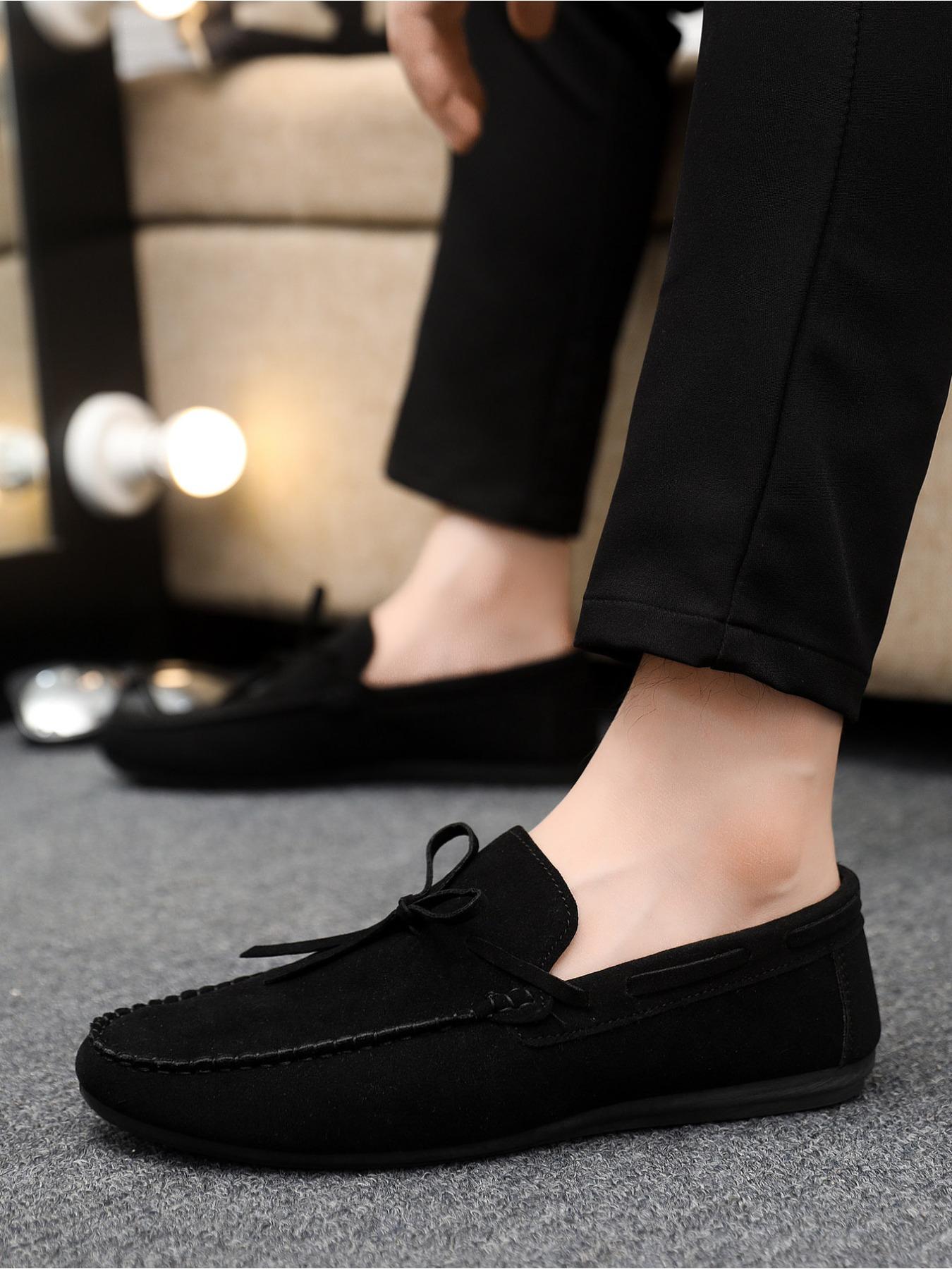 2026 Spring and Autumn New Men's Casual Bean Shoes, Suede Leather with Lace-up Weave Design, Rubber Soft Sole, Daily Commuting Loafers and Business Shoes