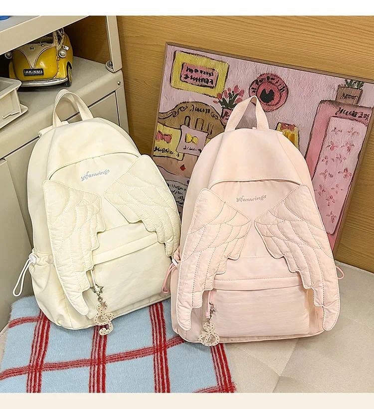 Angel's Wings Backpack for Girls Fashion School Bag for College Students Women Large Capacity Book Bag Lady mochila femininas
