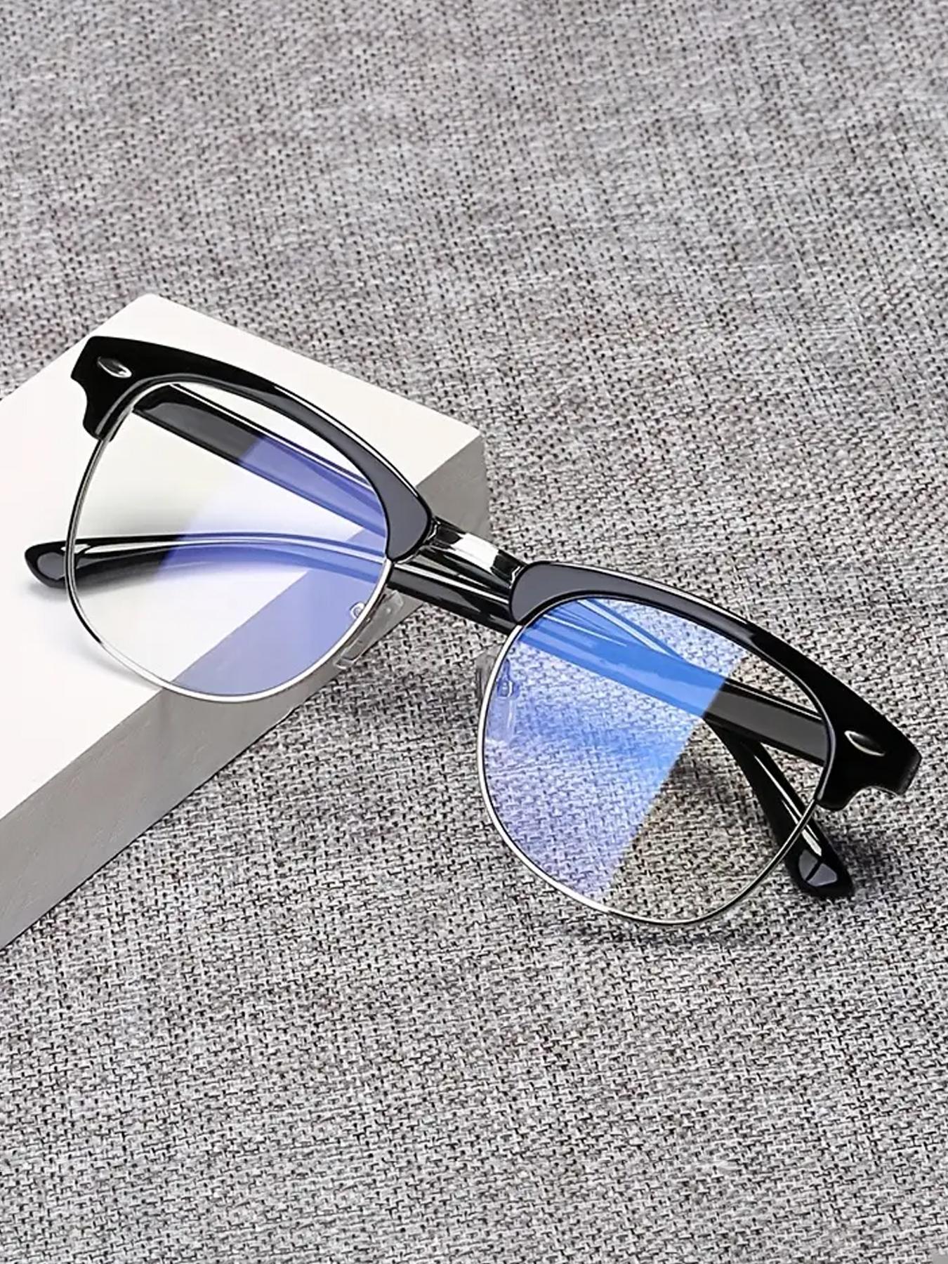 Unisex Half-Rim Casual Glasses, Anti-Blue Light Design, Metal Frame Material, All Season Wear, Fashionable & Functional Eyewear, Stylish Protective Glasses