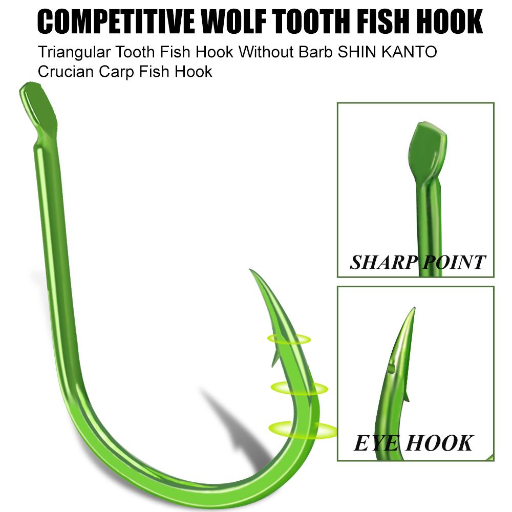 FTK Ise-Ni Fishing Hooks, Fluorescent Green, Flattened, 100pcs Stainless Steel, High-Carbon Steel, Barbed