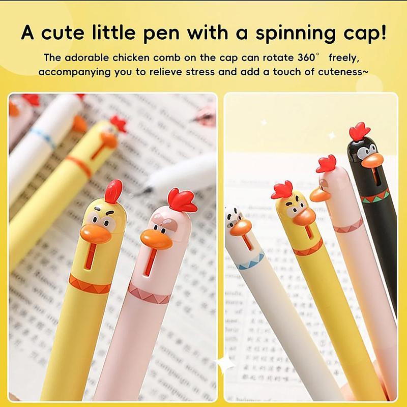 Creative Chicken Gel Pens Set of 4, 0.5mm Quick Dry Click Writing Pens, Unique Design Fun Relax Office Gift Pen Christmas Present