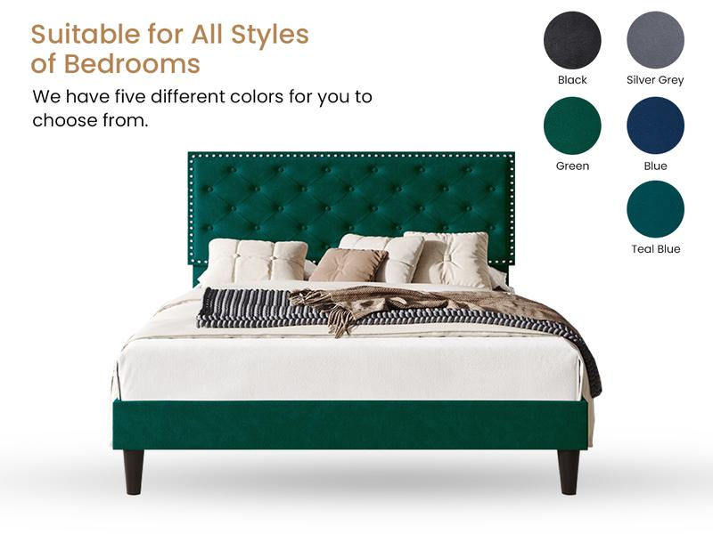 【Clearance】SHA CERLIN Fulll/Queen/King Size Velvet Bed Frame with Adjustable Headboard【Frame Only No Mattress】Diamond Button Tufted and Rivet Decor, No Box Spring Needed#ChristmasGifts#TikTokShopBlackFriday