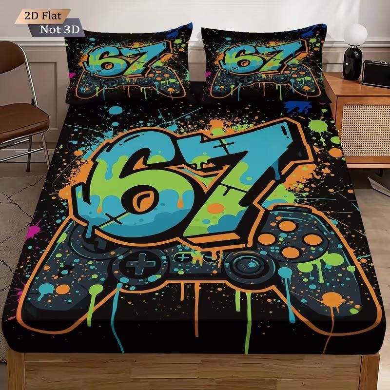 3-piece gaming style game controller bed sheet set (1 * bed sheet+2 * pillowcase, no core) gaming style bedding set/mattress protective cover, soft and breathable, suitable for home and room use
