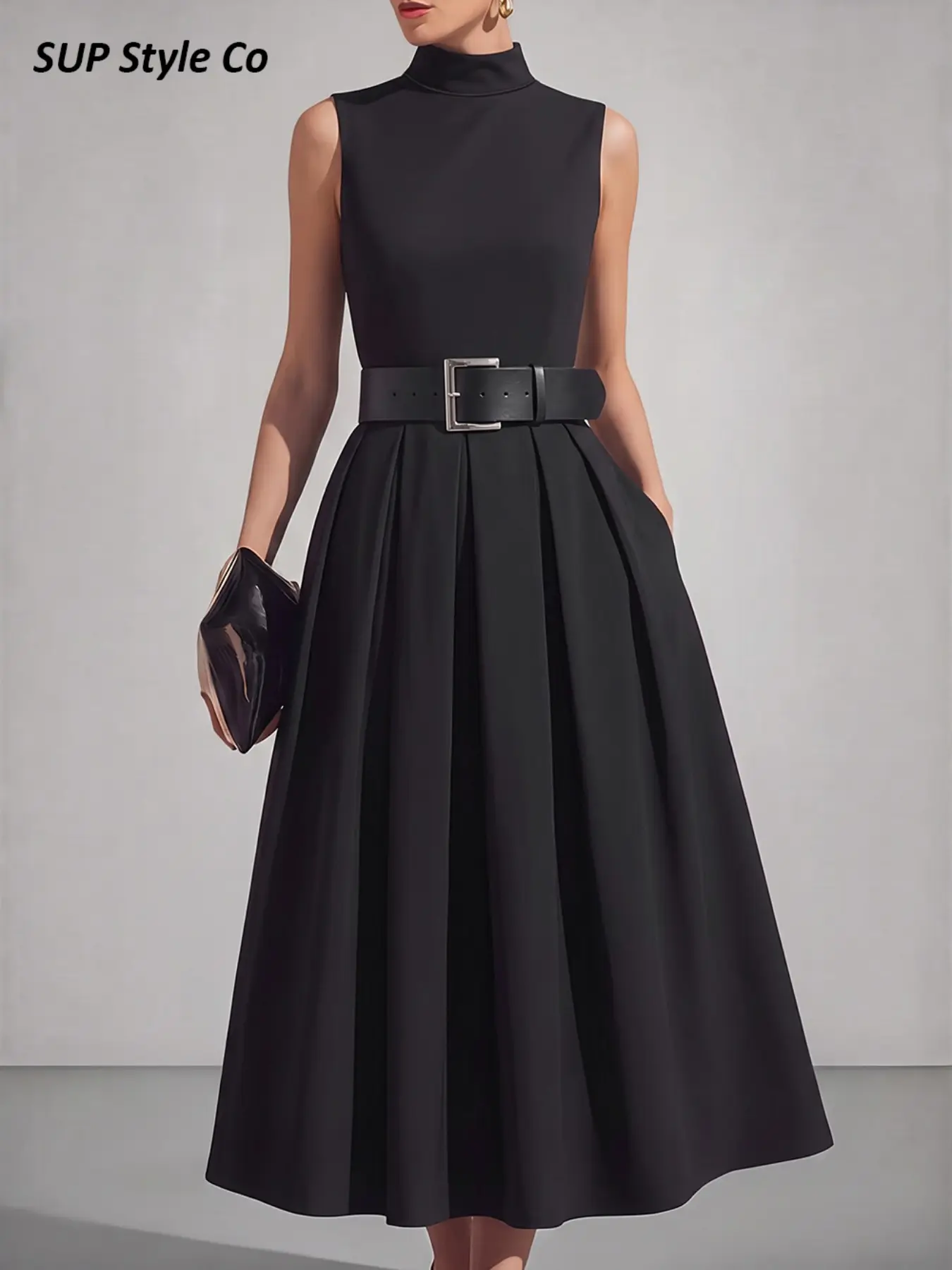 Women's Sleeveless High Neck Waist-Cropped Dress, Elegant Design for Evening Parties and Dates, Perfect for Formal and Casual Occasions