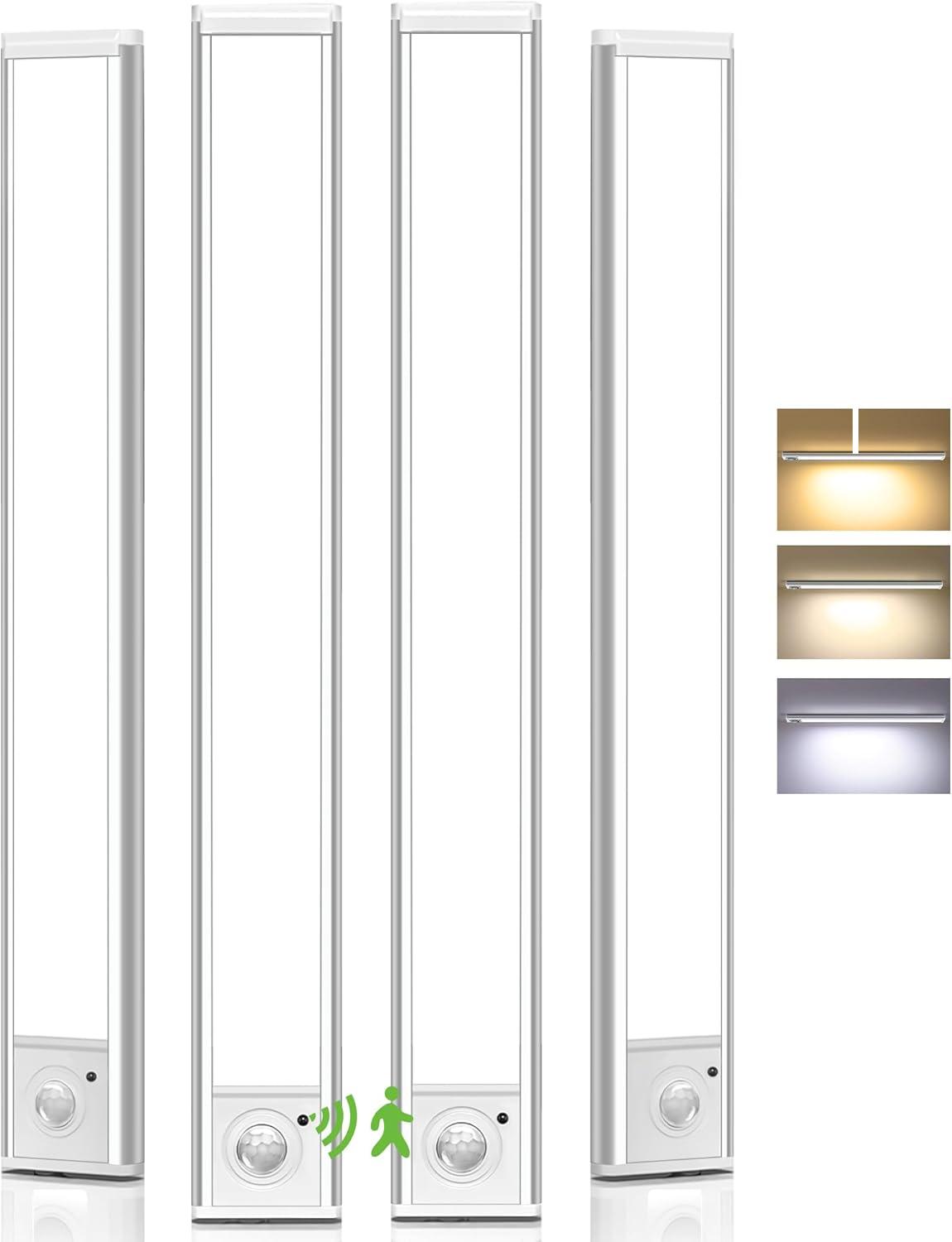 Under Cabinet Lighting, Motion Sensor Light Indoor, USB Rechargeable Battery Operated with Magnetic Closet, Kitchen, Counter, Motion-Activated Auto Shut-Off, Eye-Care Gradual Brightness (2/4-Pack)