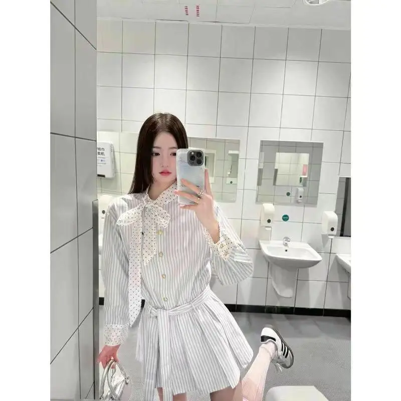 Sweet Striped Dress Women Square Neck Puff Sleeve Bow Tie Bodycon Dress Summer Elegant Casual Short Dress Korean Party Clubwear
