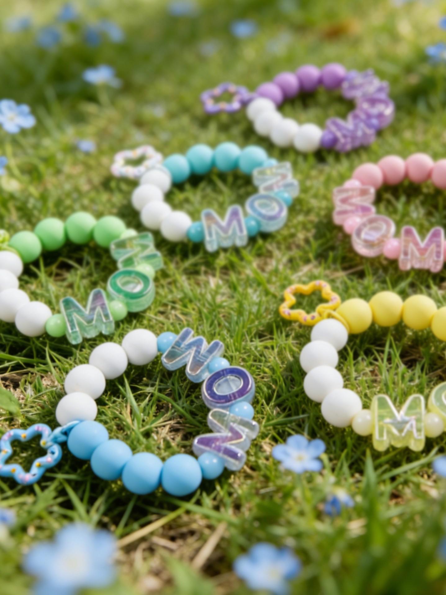 Cute Mom Silicone Beaded Wristlet Keychain, Flower Shape Clip Beaded Key Ring, Anti-Lost Key Holder for Mom, Perfect Mother's Day Gift