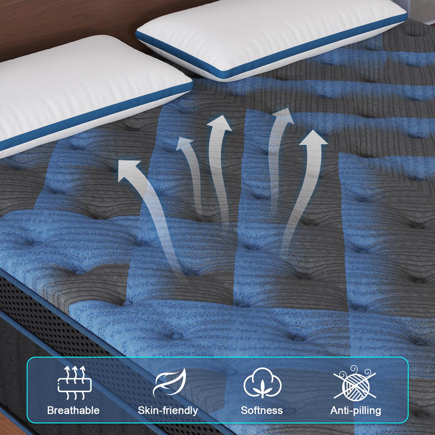 12"14" Twin Full Queen King Size Mattress in a Box Hybrid Pocket Spring Memory Foam, Medium Firm Ergonomic Mattress motion isolation with Lumbar Support