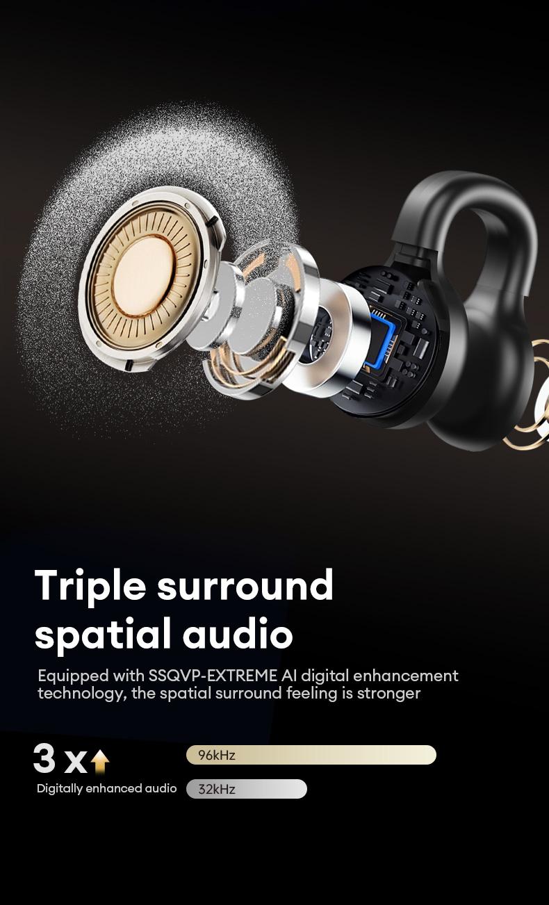 HYUNDAI CT11 Clip-on Design BlueTooth Earphone with LCD Full Color Touch Screen, Audio Wireless Headphones for Music & Phone Calls