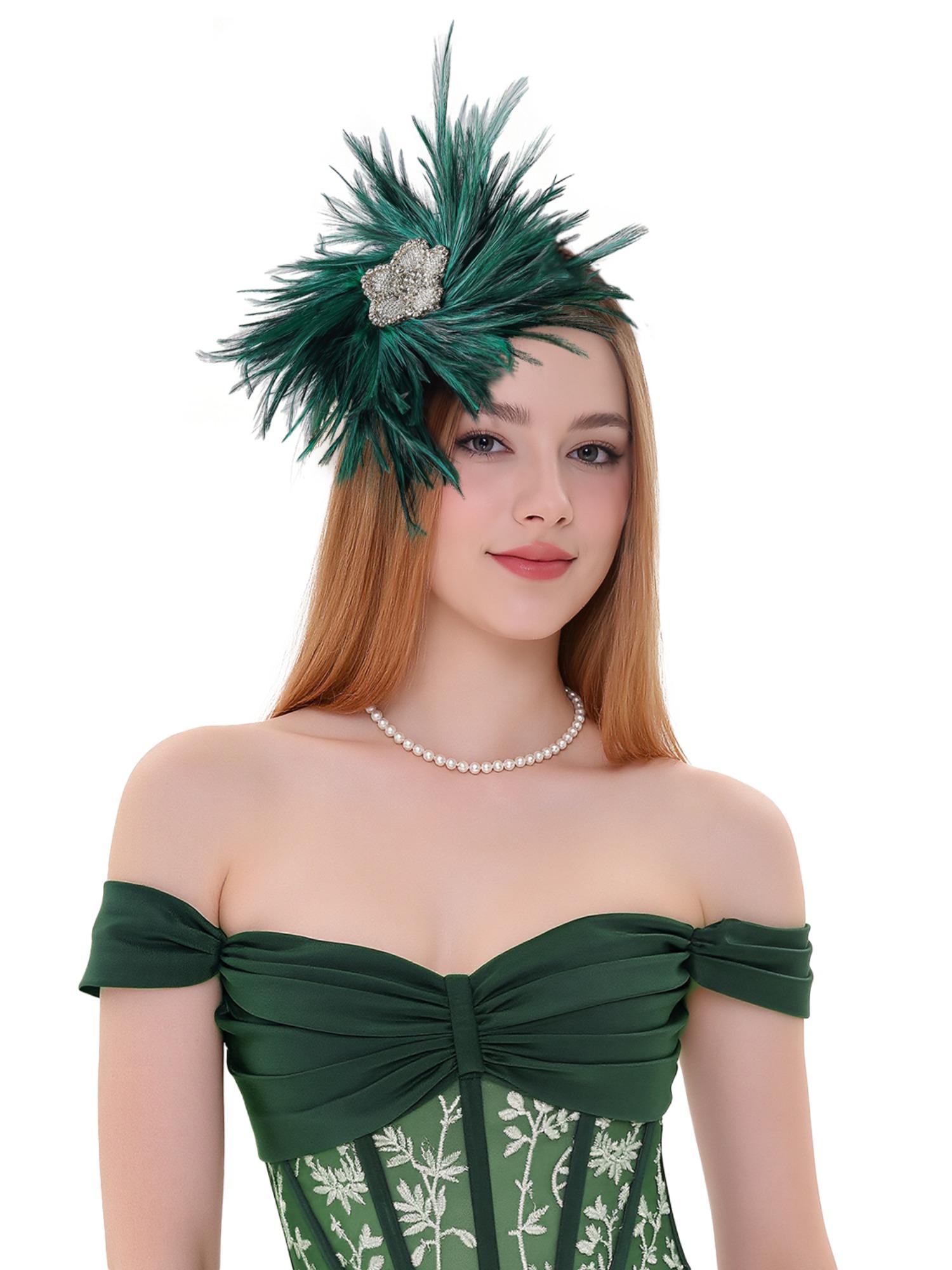 Sparkling Rhinestones Flower Feathered Hair Clip Hair Ornament for Festival Derby Event Gathering Cocktails Party Brooch Fash