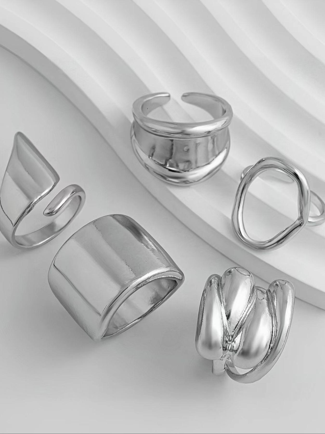 Unique Geometric Joint Ring Set for Women, Hip-Hop Style, Five-Piece Jewelry Kit, Smooth Finish, All-Season Accessory