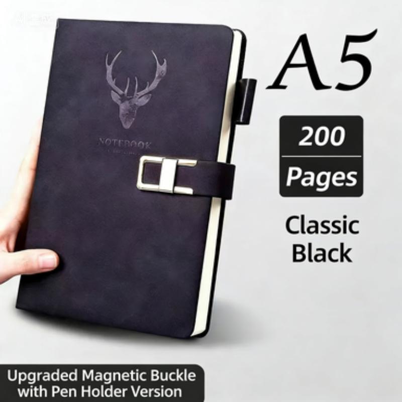 Vintage A5 Leather-Look Notebook, Soft Cover with Bookmark, Ideal for Business Meetings and College Students, Durable Design