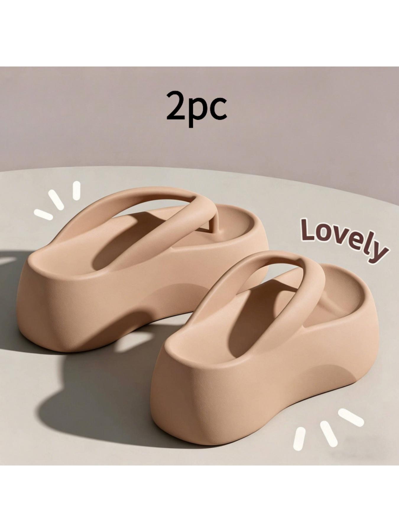 1 pair of thick-soled EVA flip-flops for women, summer outdoor wear, non-slip, height-increasing home sandals Footwear