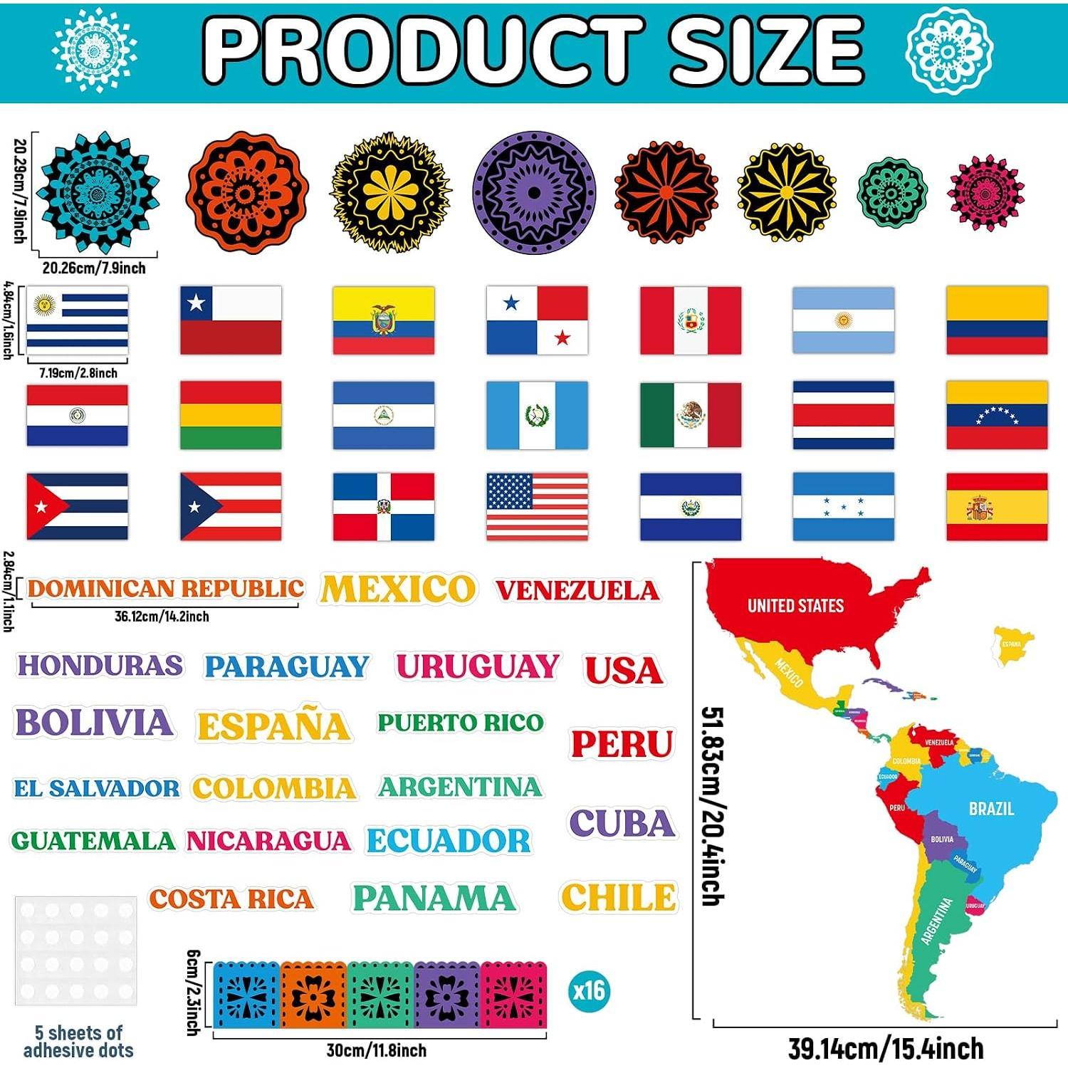Hispanic Heritage Month Bulletin Board Latin  Classroom Decorations  Hispanic Heritage Month Spanish Flags Cutouts for School  Teacher Student Window Wall Door Party Supplies