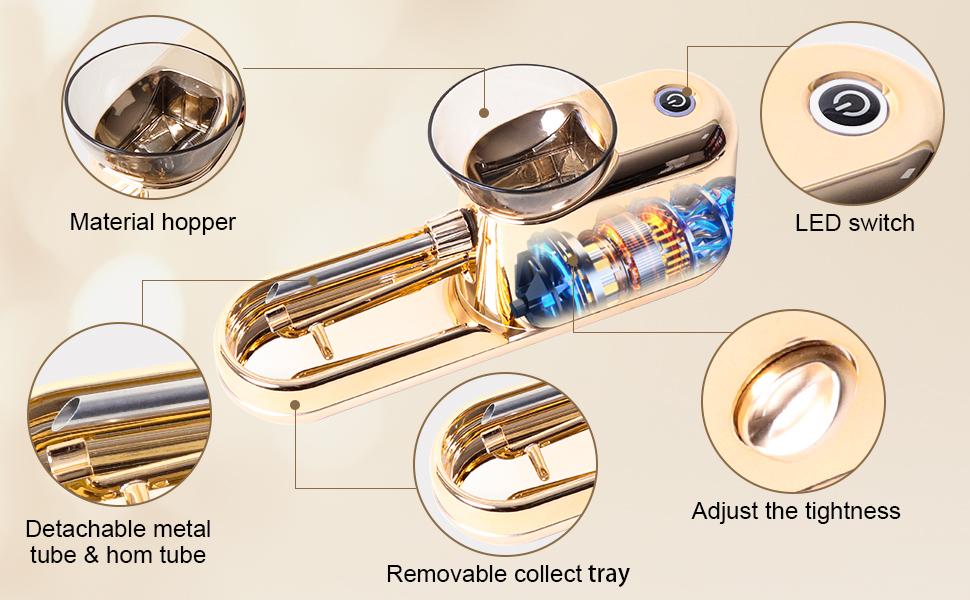 CAPTAIN Rollling Machine Electric, Cone Loader Filler Rolller for 6.5mm & 8.0mm Herbal Blends Roller, Golden