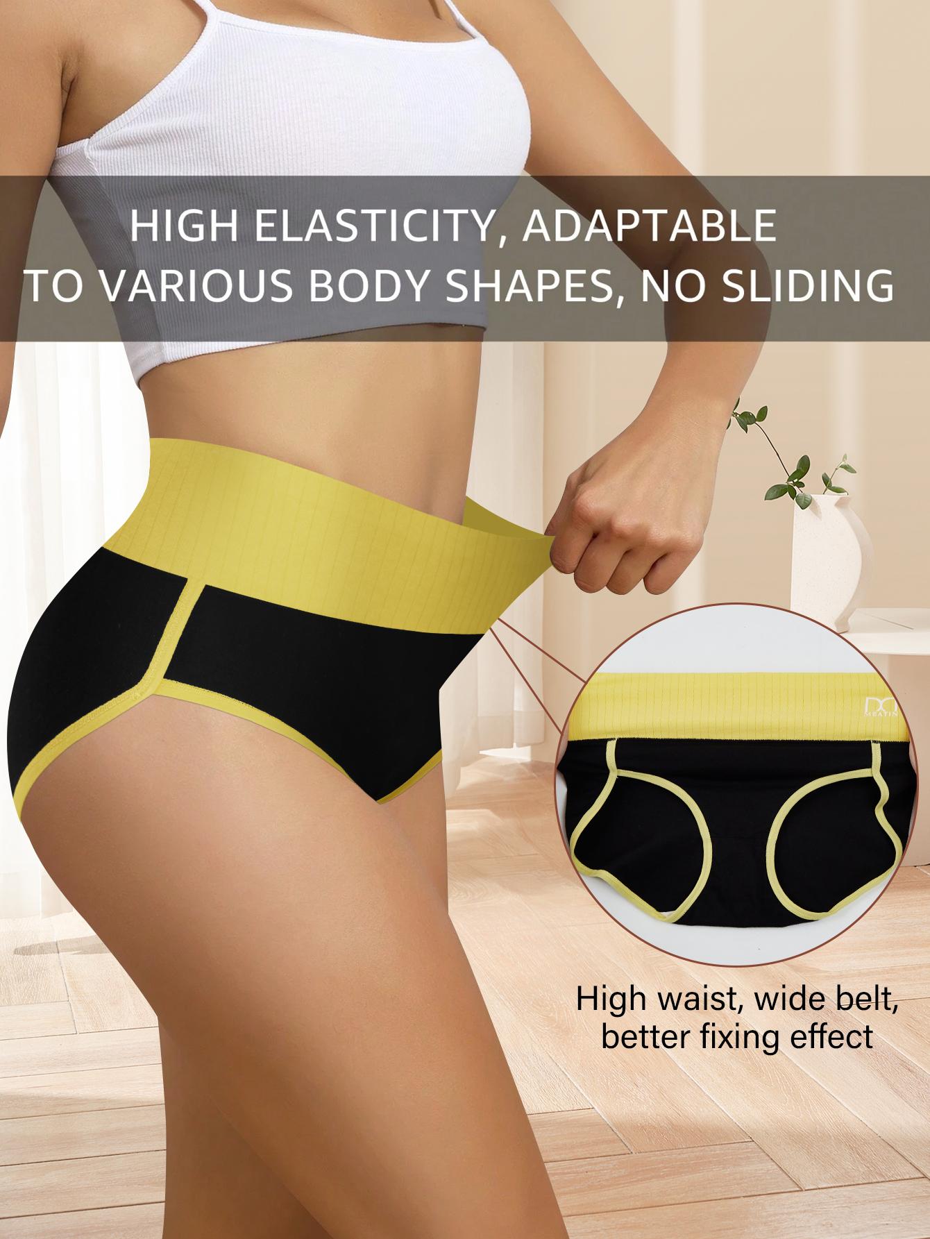 QUAST 5 Pieces High-Waist Seamless Breathable Women's Underwear,Tummy Control and Hip Lifting Sports Briefs,Comfortable Soft Stretch Panties,Multicolor Fashion Briefs Womenswear,Suitable for Daily Wear,Spandex Thong,S-XXL