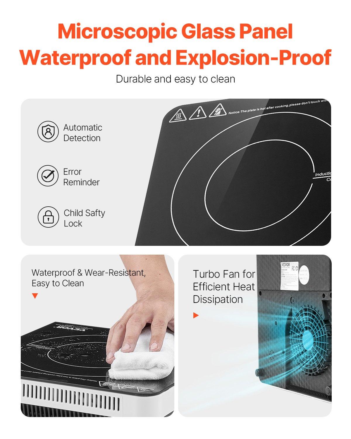 VEVOR Portable Induction Cooktop, 1800W Electric Induction Burner with 9 Temperature Settings, Countertop Induction Hot Plate with 4H Timer, 24H Reservation, Child Lock, Easy to Clean, for Cooking