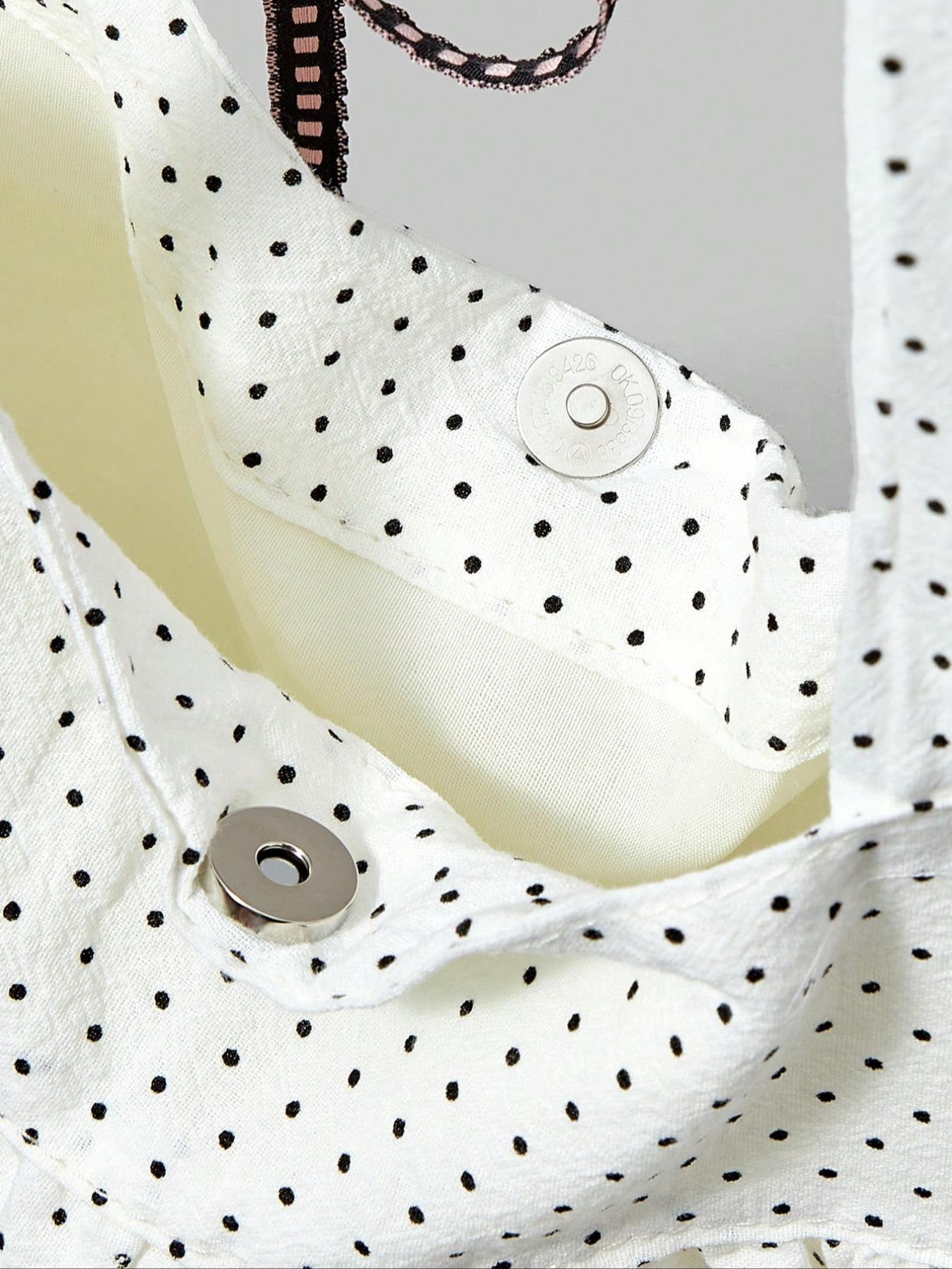 Sweet Cute Bow Vintage Heart Ladies Shoulder Bag, Simple Polka Dot Summer Floral Note Large Capacity Tote, Fits Laptop, Ideal for Daily Commute