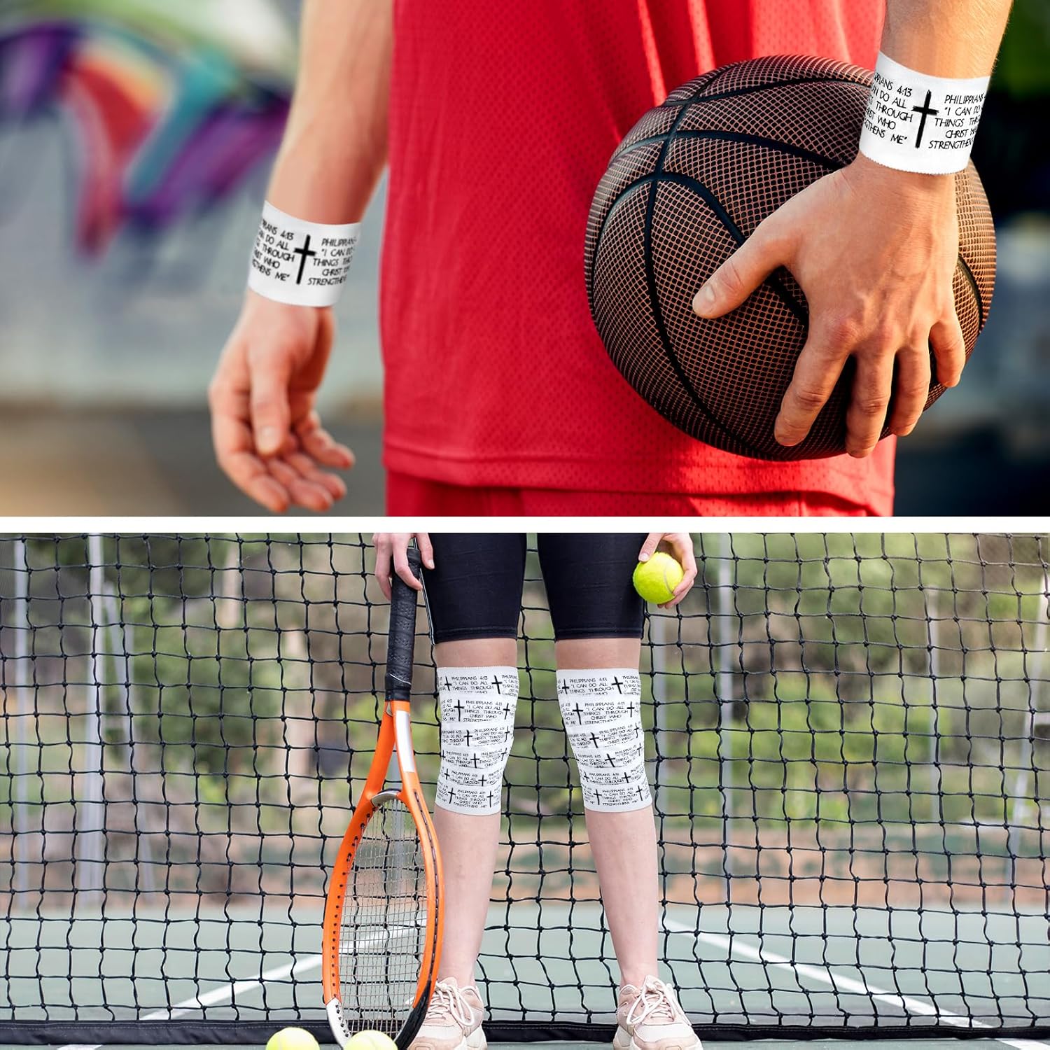 5Pcs-8Pcs Christian Athletic Tape 2in x 23ft, Cotton Zinc Oxide Sport Tape with Faith Cross & Bible Verse, Religious Wrist Wrap for Football Baseball Gym Boxing First Aid Injury Support