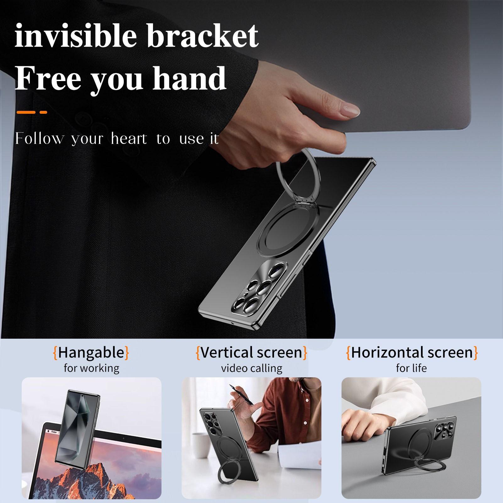 Samsung Galaxy S26 S25 Ultra Metal Frame Phone Case, 360° Rotating Stand + Lens Protection, PC Back Cover + Aluminum Alloy Frame Stylish Business Ultra-Thin Drop-Proof Protection Case (Includes 1 High-Quality Screen Protector)
