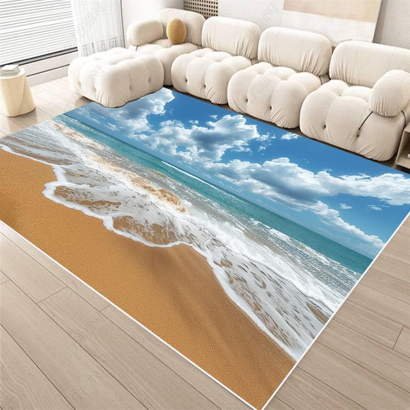 2D Ocean Wave Beach Flannel Area Rug - Realistic Sea Foam Sandy Shore Print Soft Mat for Living Room & Bedroom, Non-Slip Coastal Home Decor #OceanWaveRug #BeachSeafoamMat #CoastalHomeDecor #2DSeaCarpet #NonSlipFlannelRug