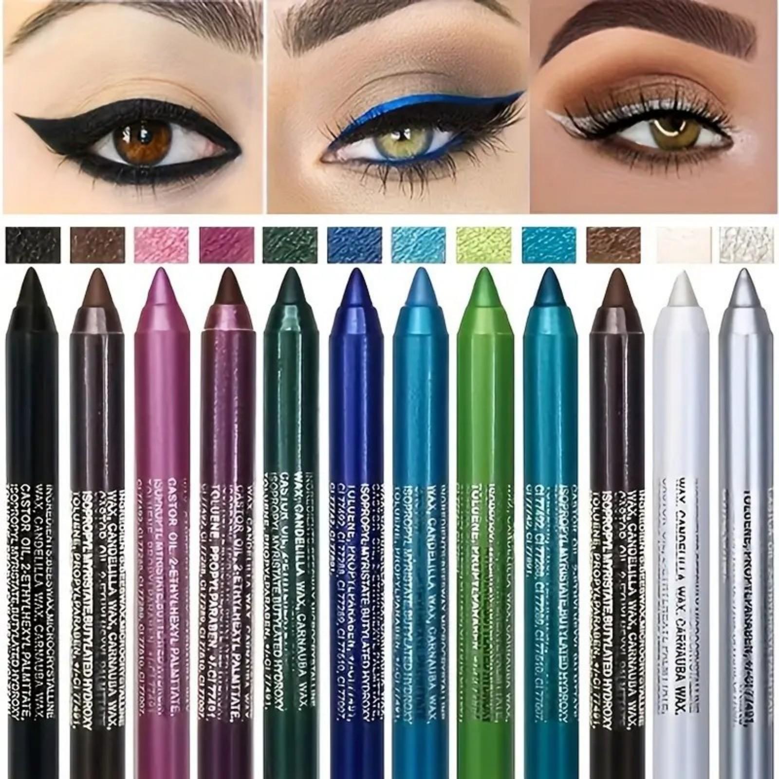 12 Colour Eyeliner Pencil Free Sharpener Cosmetic Set Water Sweat Resistant High Shine Pearl Smoky Punk Goth Eyeliner Back To School Lipliner Makeup