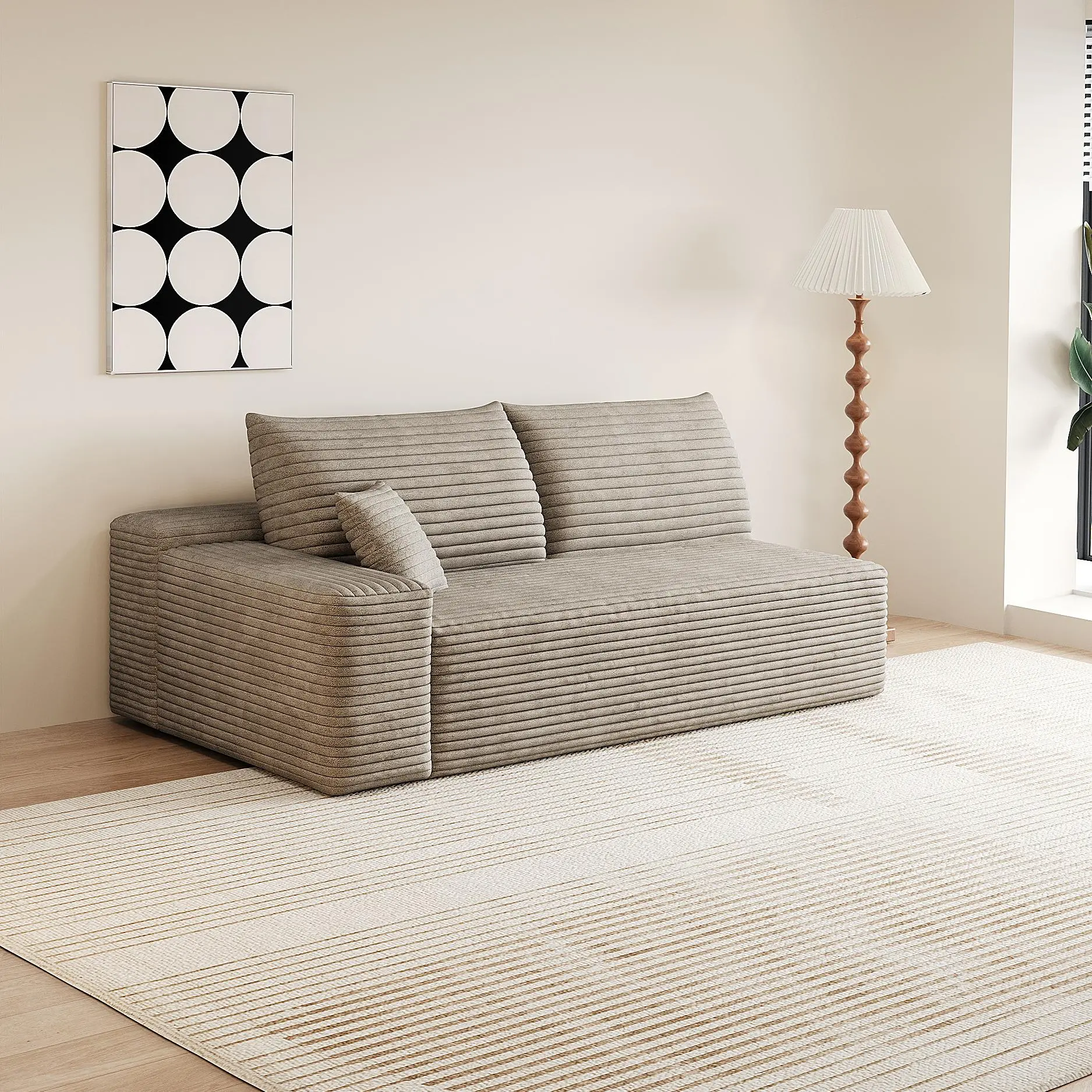 Camel Corduroy Modular Sofa Couch, Foam-Filled Single Seat, No Assembly, Compact Design for Living Room, Apartment, or Bedroom