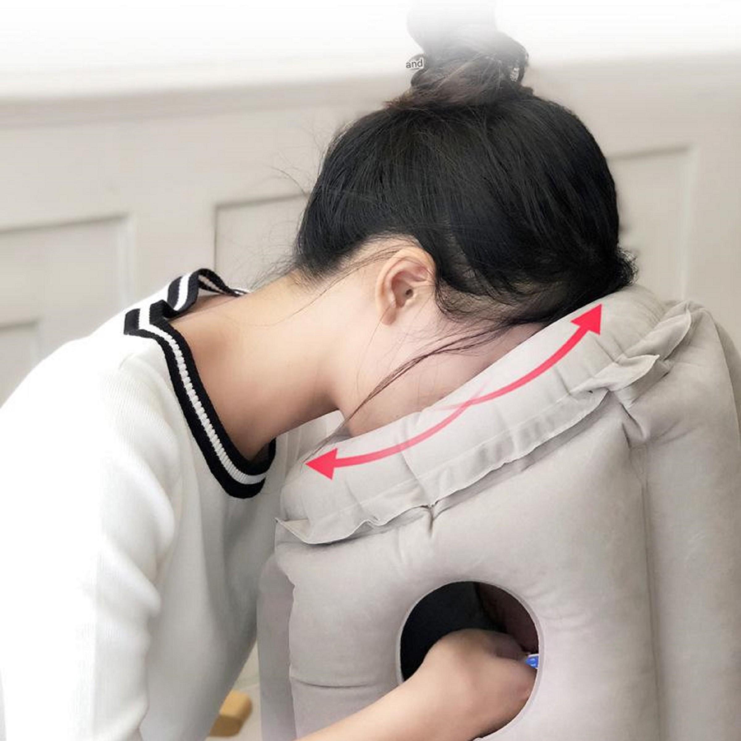 Portable Inflatable Nap Pillow for Airplane Train Long Distance Travel, Lumbar Support Rest Cushion, Comfortable Midday Sleep Aid