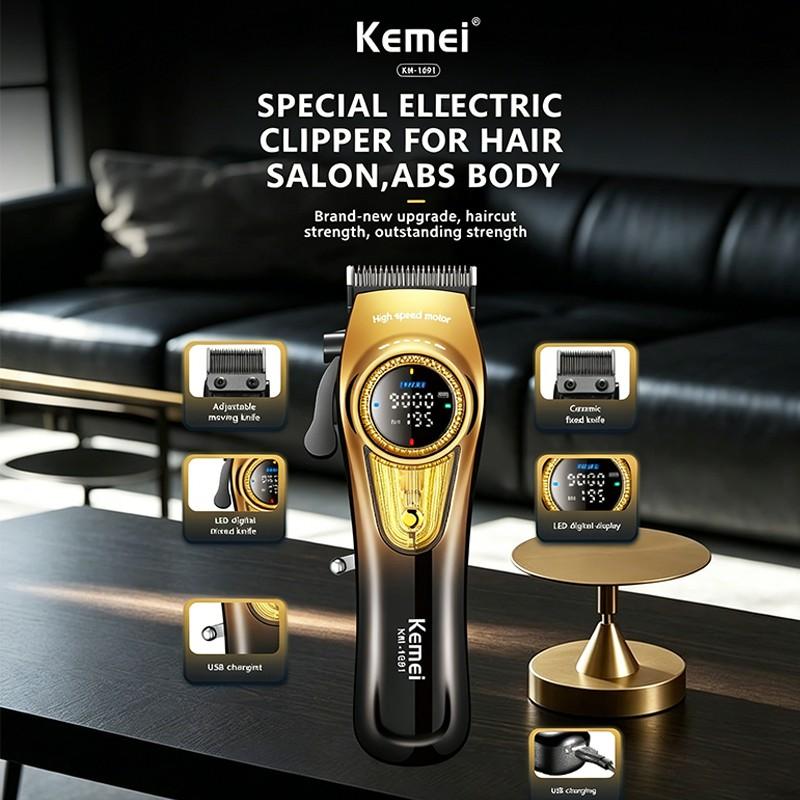 High-Speed Hair Clipper Km-1677, USB Digital Display, High Power, Ceramic Blade, Professional Electric Trimmer, Family Use
