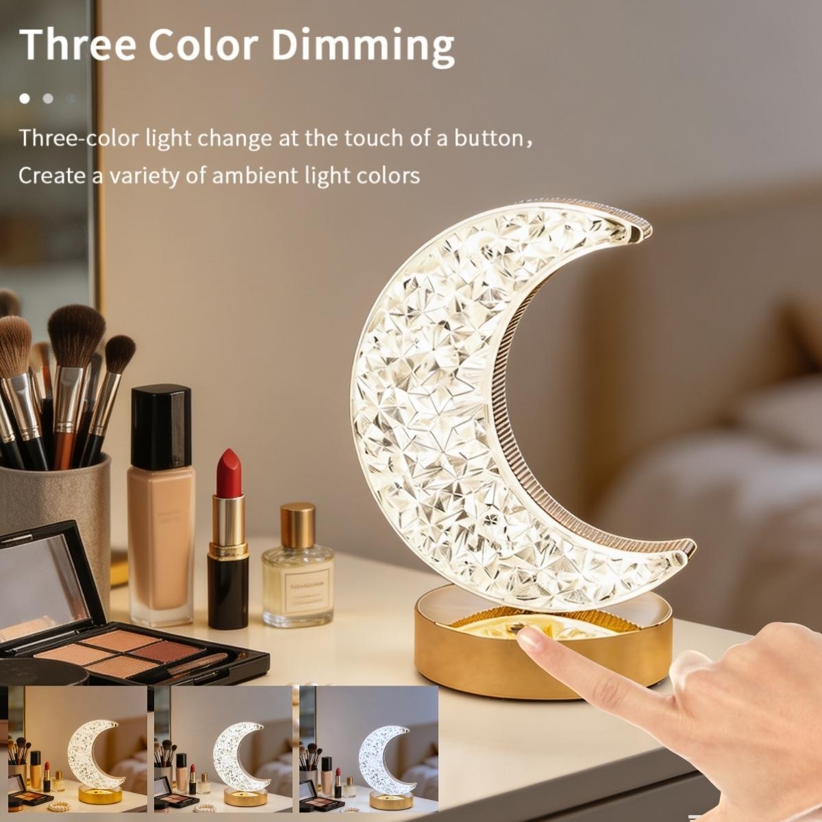 Moon Shaped Rechargeable Night Light, USB Rechargeable Table Lamp, 3-color Touch Dimming Night Light For Bedroom, Living Room, Home Decor, Mood Decorative Lights, Home Decor Lighting