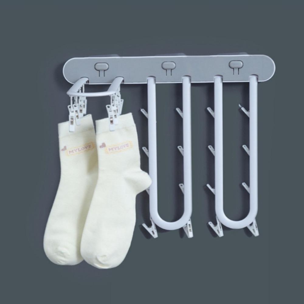 Folding Clothes Drying Rack - Wall-mounted Clothes Hanger with Clips, Space-saving Vertical Drying System, Suitable for Indoor / Balcony / Shower Room Use.