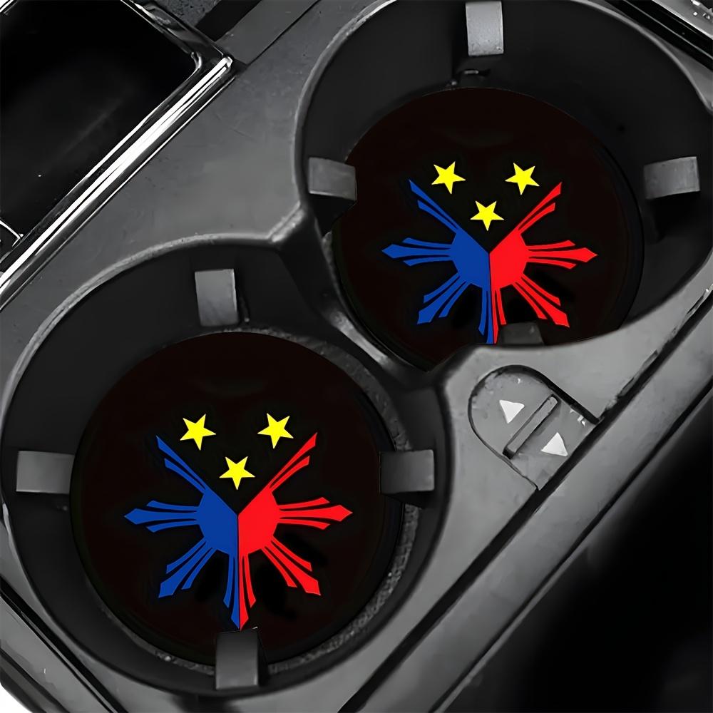 Set of 2 Philippine Sun And Stars Car Cup Holder Coasters - Non-Slip, Easy-To-Clean Rubber Inserts for Vehicle Decoration
