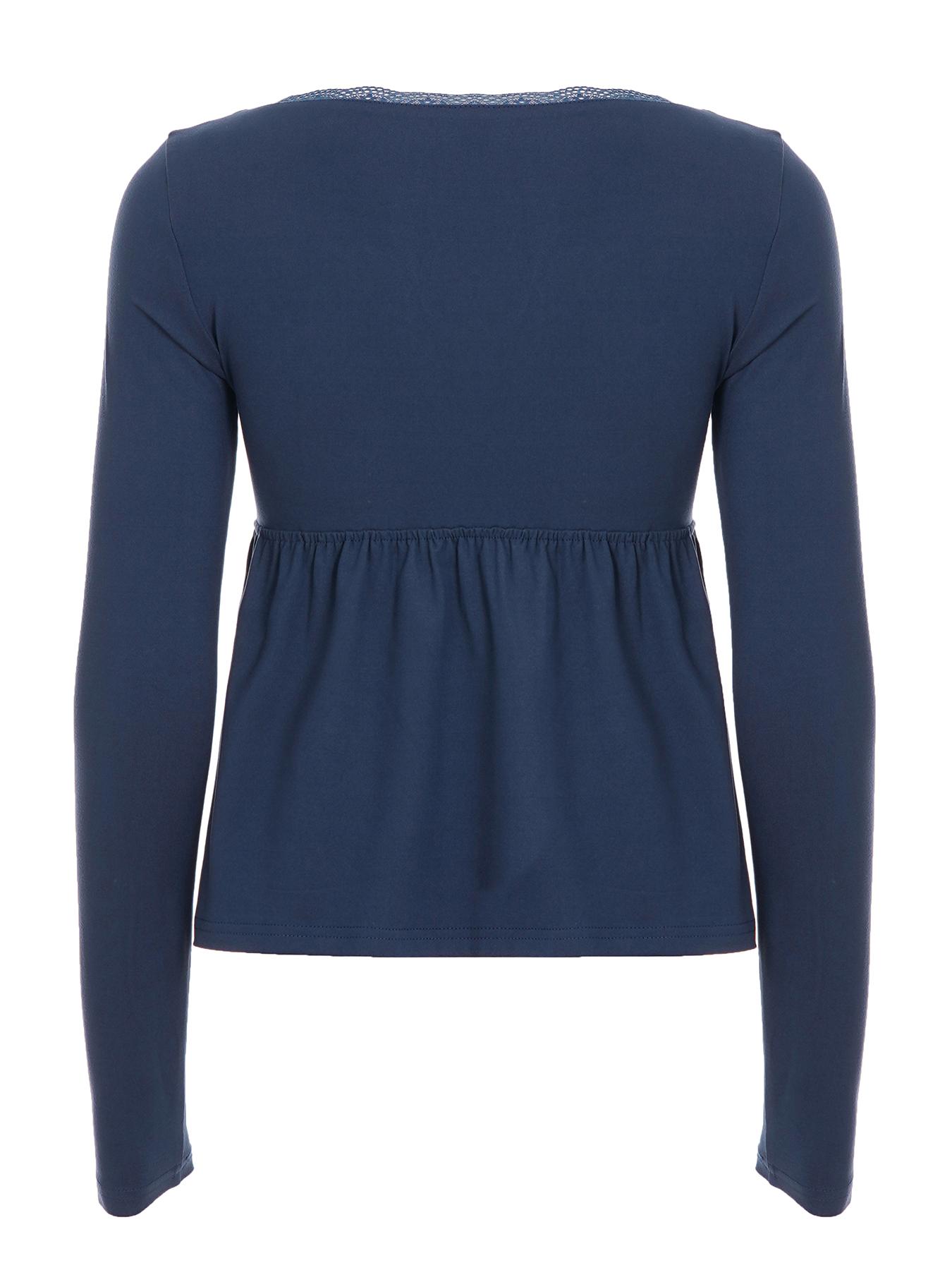 Basic Lace Cross Chest A-Line Knit Tee Blouse, Fall & Winter Fashion, Fitted Plain Design, Versatile Autumn Winter Top