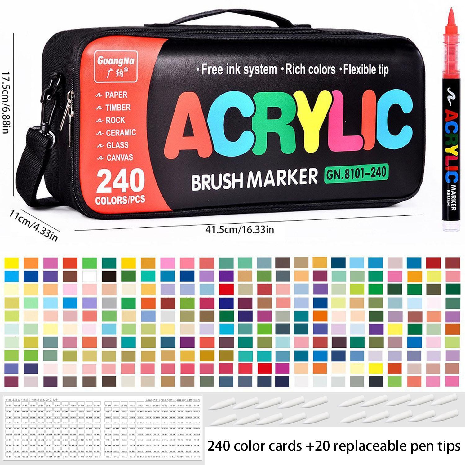 Direct Liquid Acrylic Paint Pens, 12-240 Colors, Soft Brush Tip, Water-Based Markers, for Fabric, Canvas, Rock, Glass, Wood, Paper