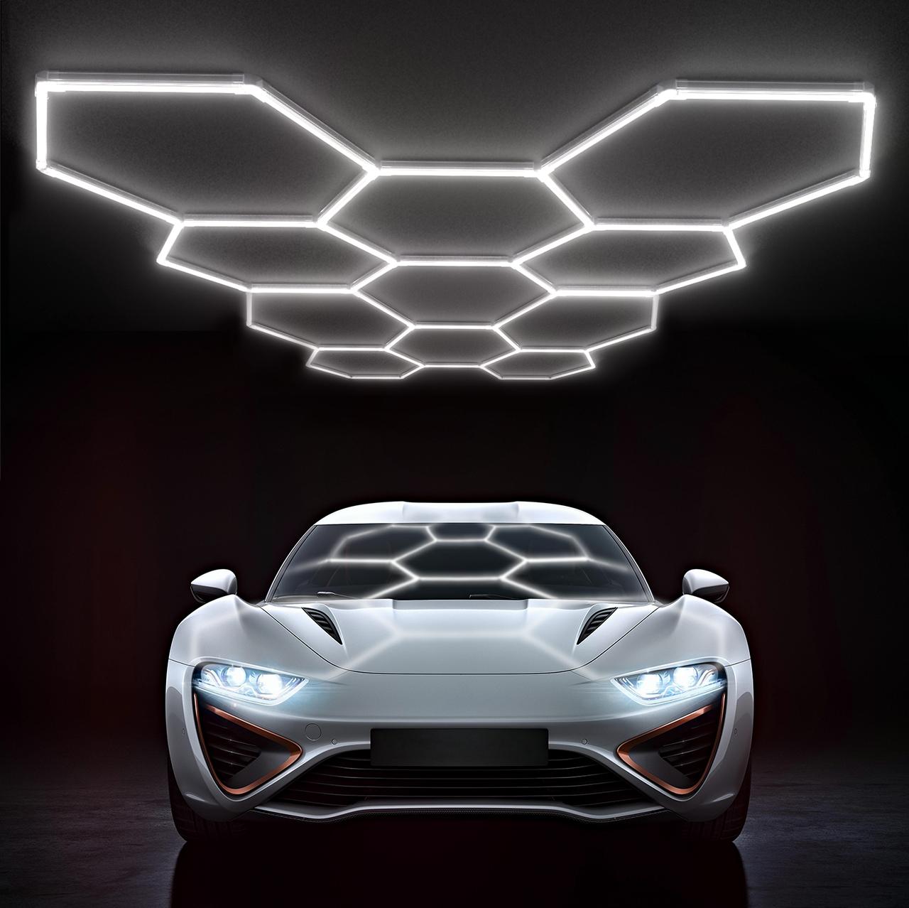 HYPERLITE DIY Hexagonal Ceiling Light, Honeycomb Ceiling Light,Ultra Bright 3960 Lumens-54780 Lumens Honeycomb Lights,（Dimmable） Hexagonal Garage Lights for Shops Supermarkets Shopping Malls Car Shows Basements Gymnasiums, SpringGlowUp