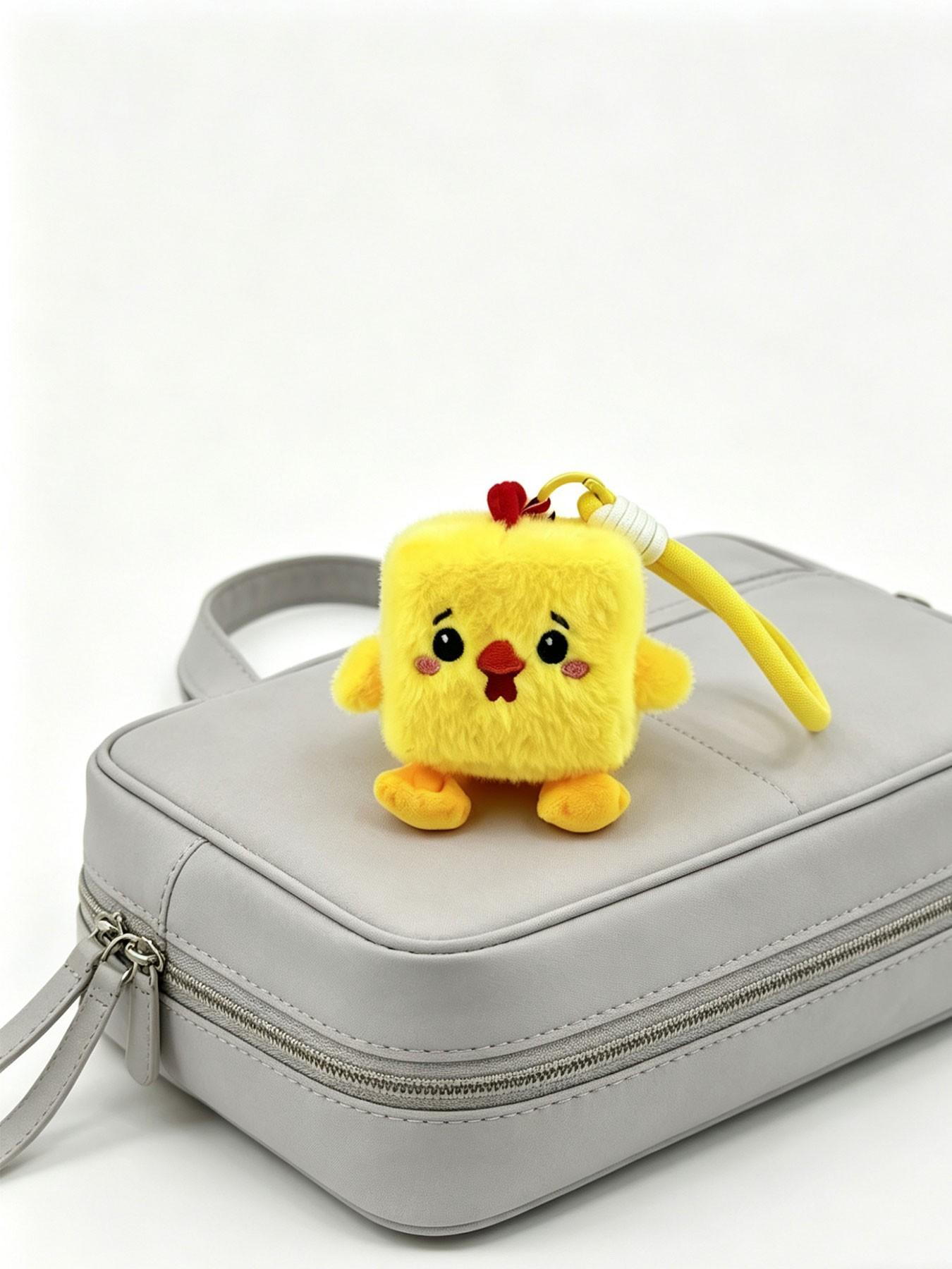Cute Chicken Plush Keychain, Soft and Cozy Plush Material, Bright, Comb, Stitched Mouth and Cheeks, Durable Woven Strap