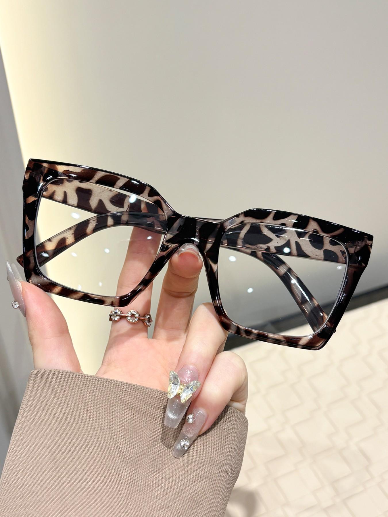 Women's Rectangular Casual Simple Flat Mirror, Leopard Pattern Eyeglasses, Ideal for Daily Office Commute, Leisure Activities, Stylish and Functional Design