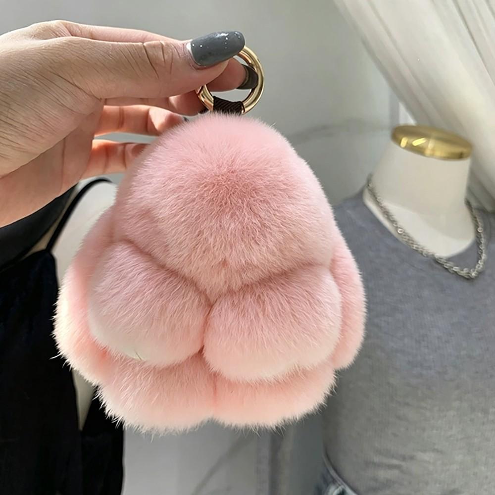 Cute Bunny Lulu Keychain Gray Pink Plush Fur Rabbit Bag Charm Kawaii Keyring Gift for Her Aesthetic Purse Decoration