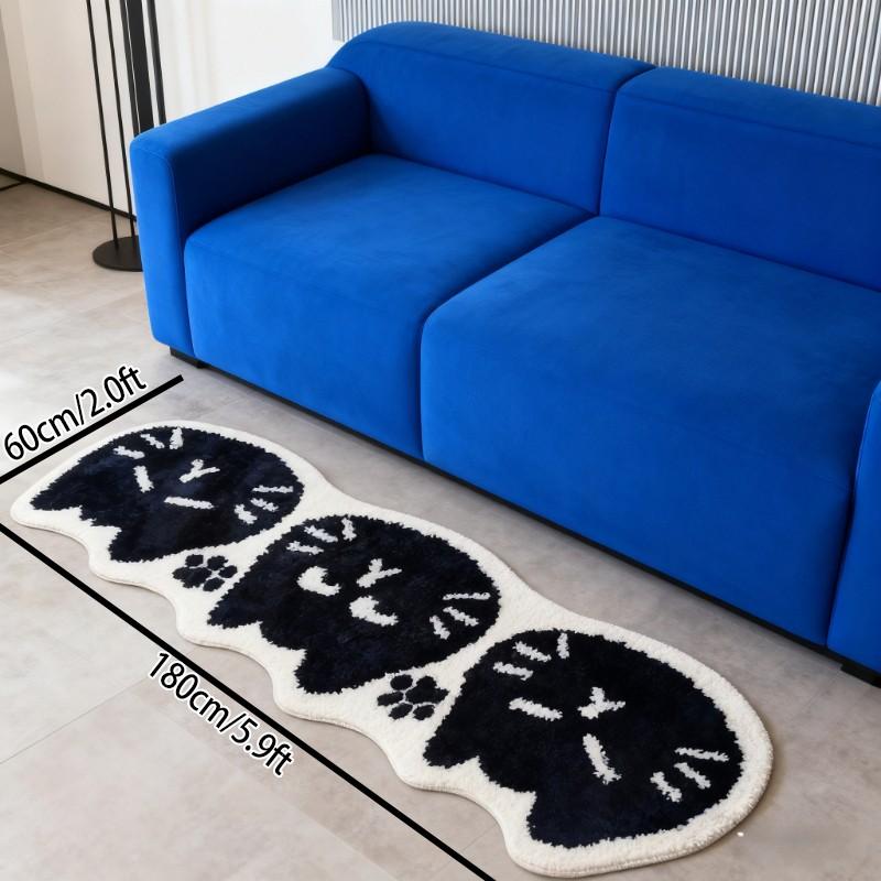Cute Cartoon Cat Face Printed Rug, Home Decorative Rugs, Soft Washable Floor Mat for Living Room & Bedroom, Stylish Korean Minimalist Home Decor